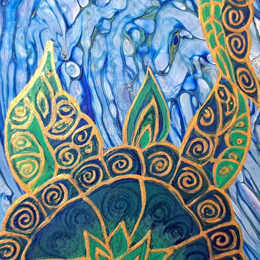 Hand Crafted Sea Turtle Fluid Wall Art Painting - Picture 7 of 15